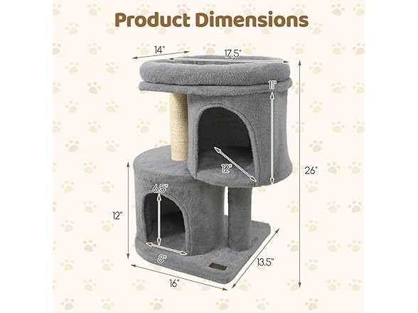 DORTALA Cat Tree for Indoor Cats, 26-Inch Grey
