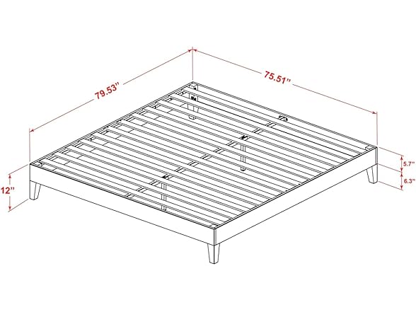 East West King Platform Bed Frame-Walnut