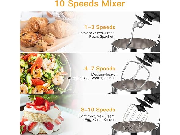 Stand Mixer, 7.5 Qt Stand Food Mixer 10 Speed Black