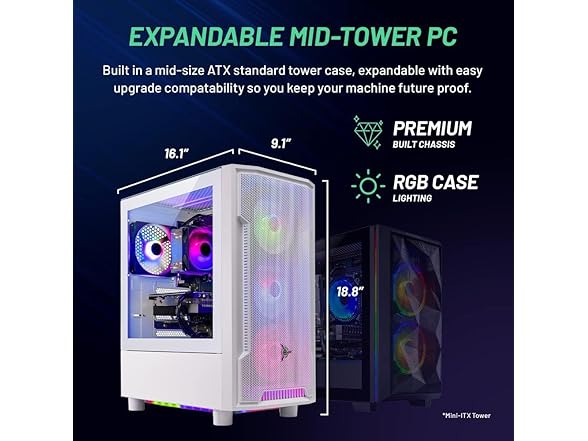 Skytech Gaming Archangel Desktop PC, Ryzen 5 5500 3.6 GHz (4.2GHz), NVIDIA RTX 3050 6GB, 1TB NVMe SSD, 16GB DDR4 RAM 3200, 650W Gold PSU, Wi-Fi, Win 11 (Open Box)