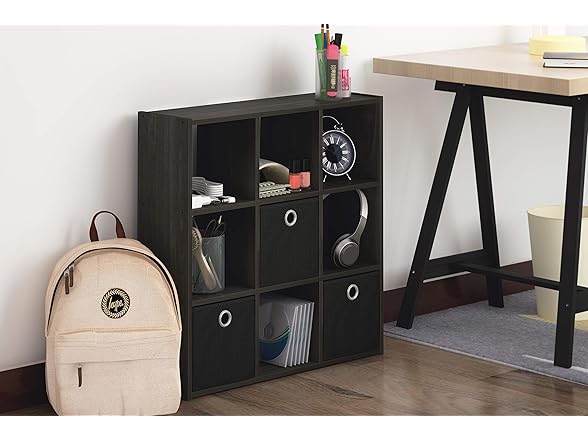 Furinno Simplistic 9-Cube Organizer with Bins