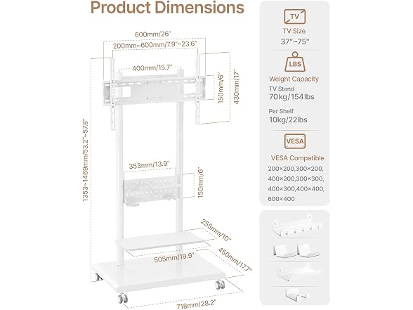 Heavy-Duty Rolling TV Stand