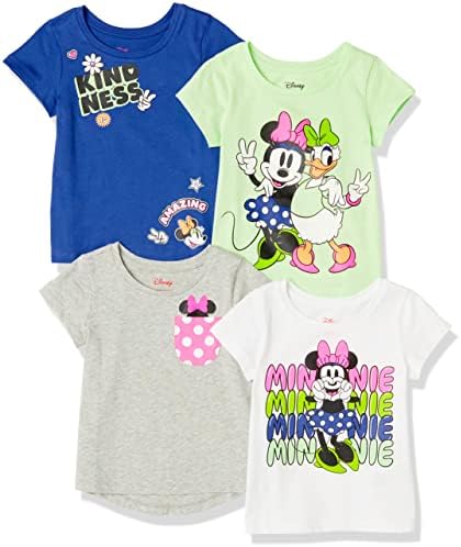 Amazon Essentials Disney | Marvel | Star Wars | Frozen | Princess Girls' Short-Sleeve T-Shirts, Pack of 4, Minnie Kindness, X-Large