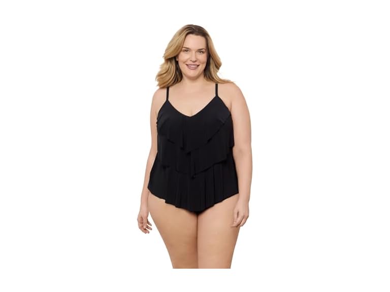 Aqua Green Women's Standard Triple Tier Tankini Top, Black