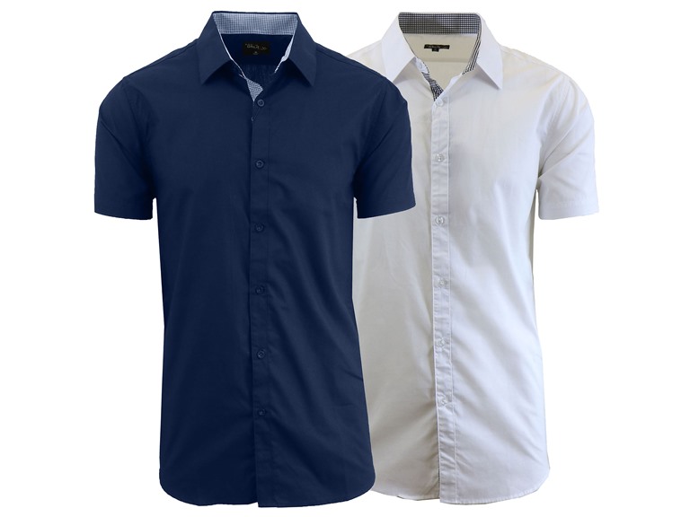 GBH WC-----(New 2Packs) / MSS-500 / NV-WH / S Small 2Pk Mens S/S Solid Classic Dress Shirts Navy & White