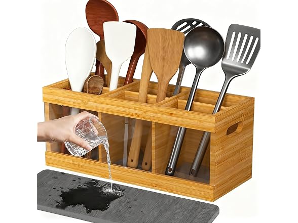 Takywep 10 in Eco-Friendly Bamboo Utensil Holder Organizer