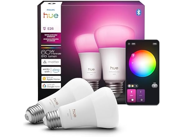 Philips Hue Smart LED A19 Bulb 2-Pack