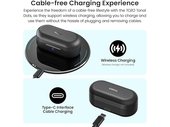 TOZO T12 Mini Wireless Earbuds – Bluetooth 5.3, ENC Noise Cancelling, IPX8 Waterproof, Ink Black, Wireless Charging