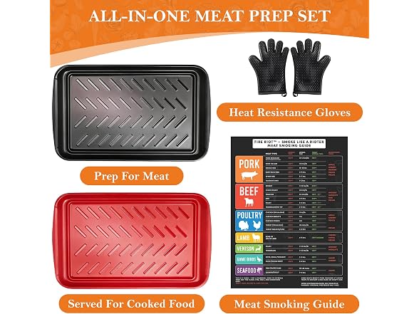 FIRERIOT BBQ Tray Set w/ Heat Resistant Gloves