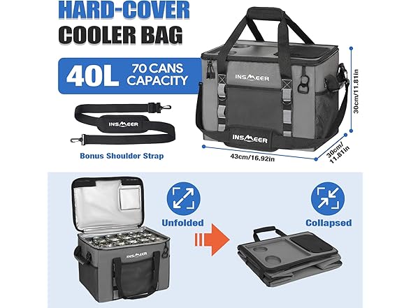 INSMEER Soft Cooler Bag W/ Hard Shell
