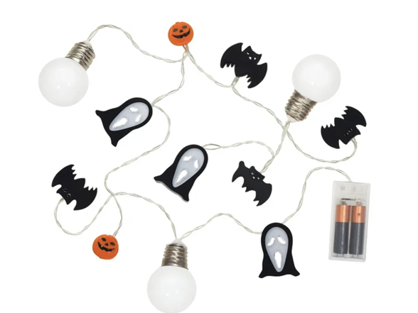 7 Ft Halloween String Lights – Battery Operated with Pumpkins, Bats, & Ghost Face
