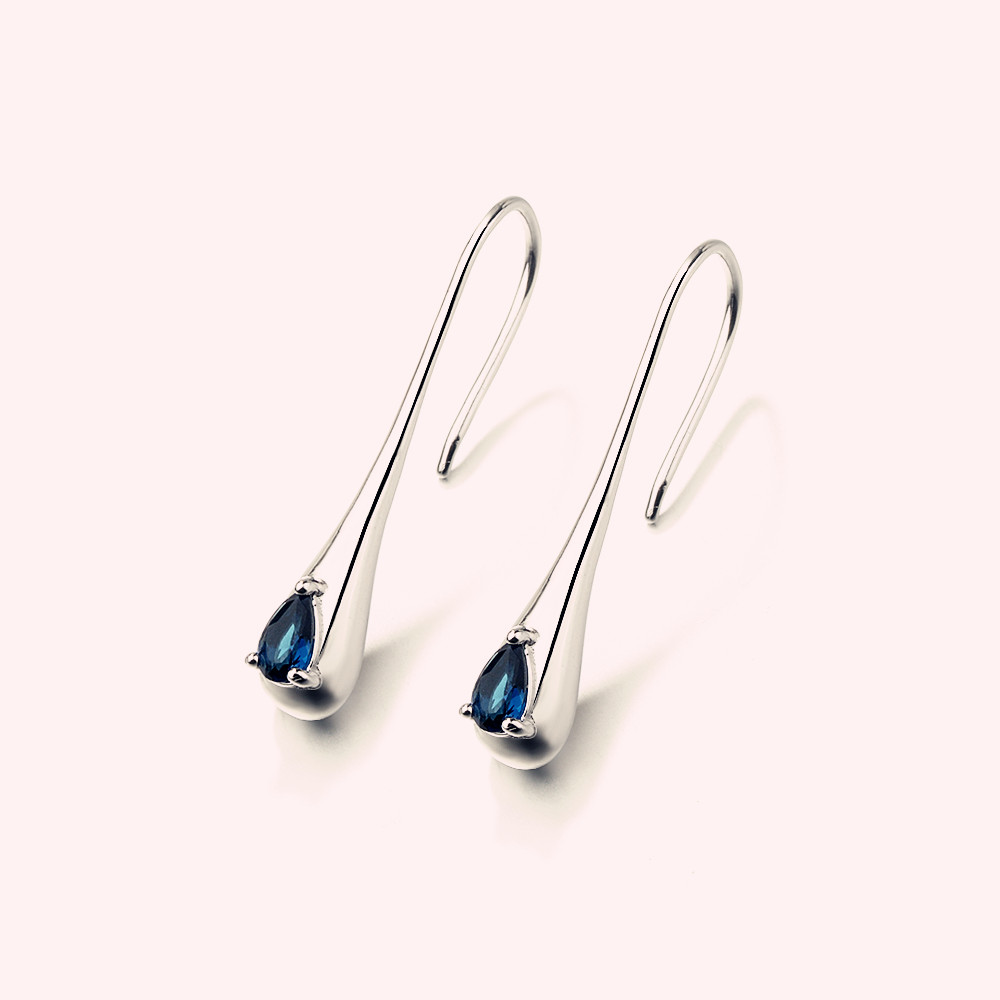 Sterling Silver Sapphire Drop Earrings - Gallery 6