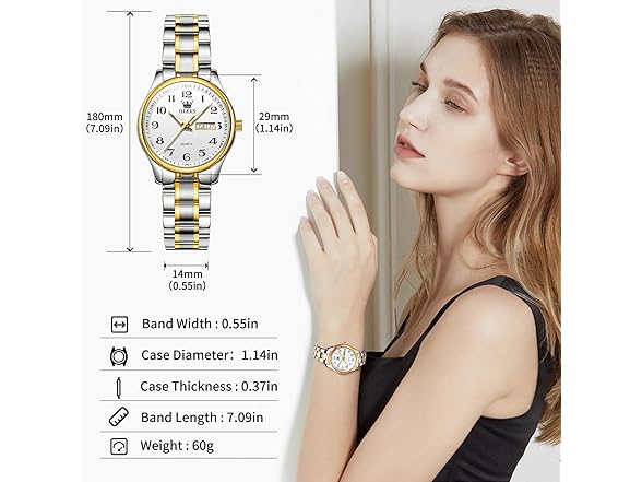 OLEVS Women’s Day Date Steel Watch- Silver