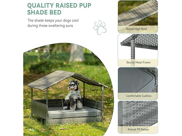 Lyromix Wicker Dog House with Canopy, 32" Outdoor