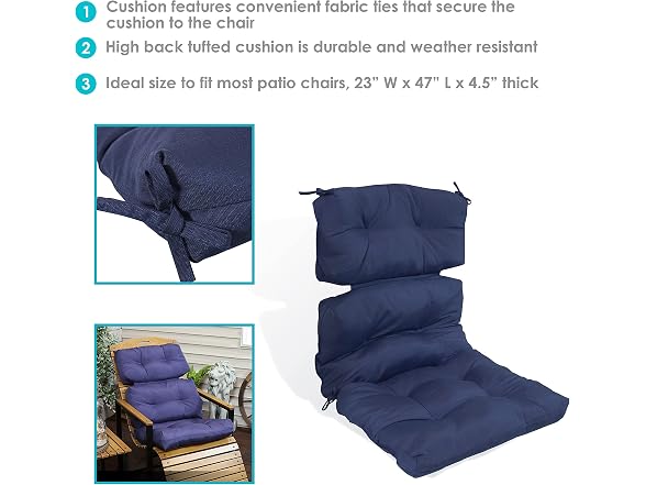 Sunnydaze Decor ZET-041 High Back Cushion Blue - Gallery 2
