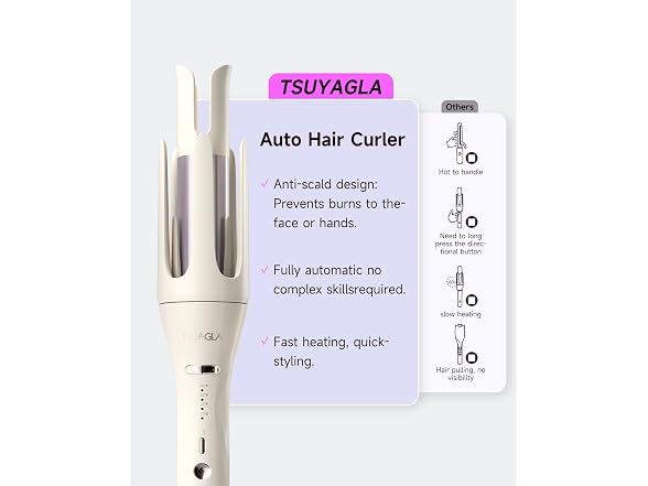 TSUYAGLA White 1"-1.25"-1.5" Barrels Automatic Curling Iron