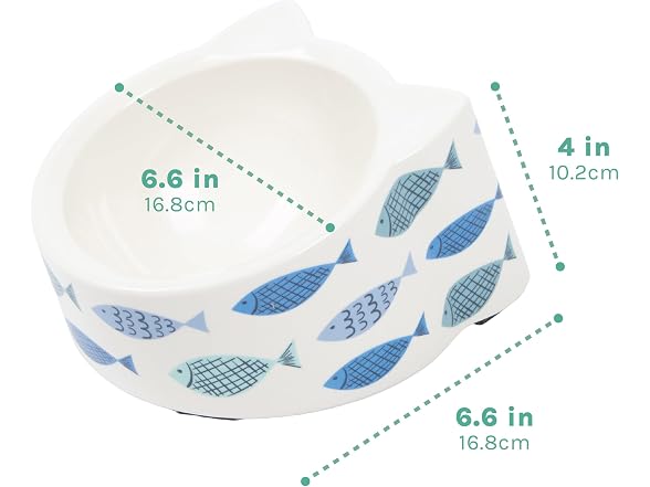 Kitty City Elevated Melamine Cat Bowl- Blue Fish