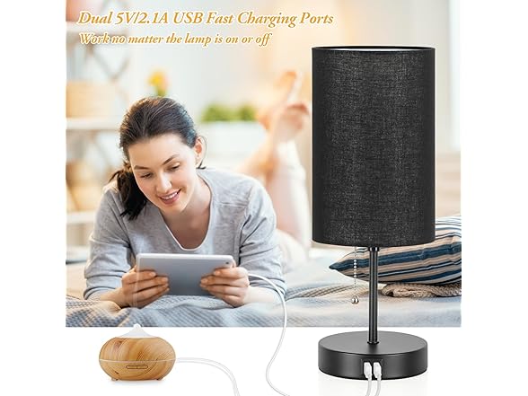 Set of 2 Table Lamps with 2 USB Ports