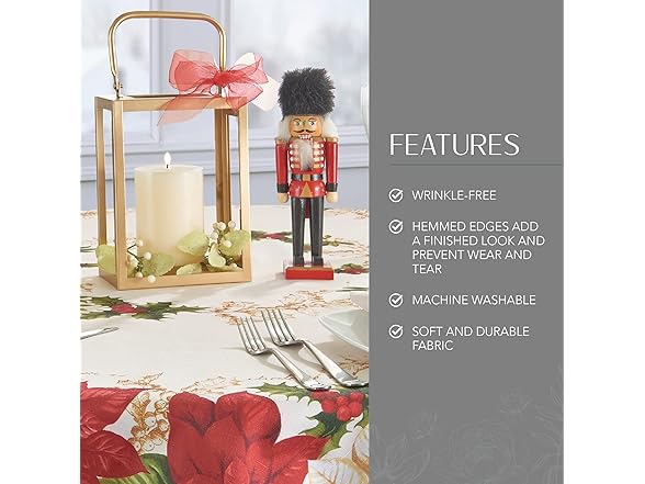 Elrene Poinsettia 70" Round Tablecloth