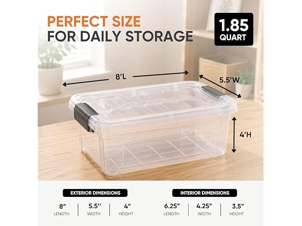 Superio 1.85 Quart Clear Plastic Storage Boxes with Lids 10 Pack