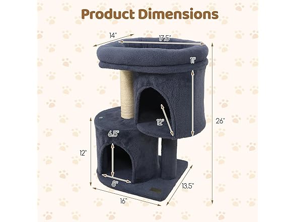 DORTALA Cat Tree for Indoor Cats, 26-Inch Dk Grey