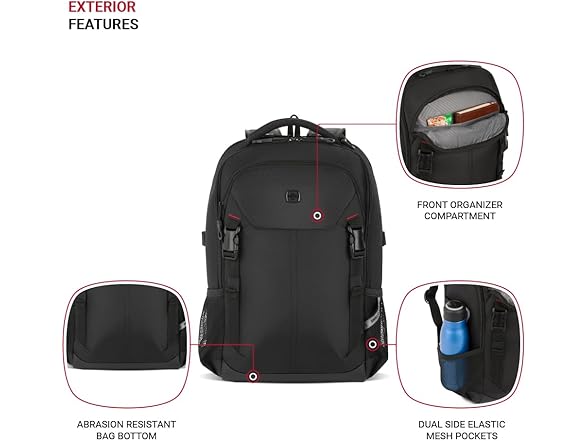 SwissGear Civic Pro Laptop Backpack, Black, 18"x13.25"x7"