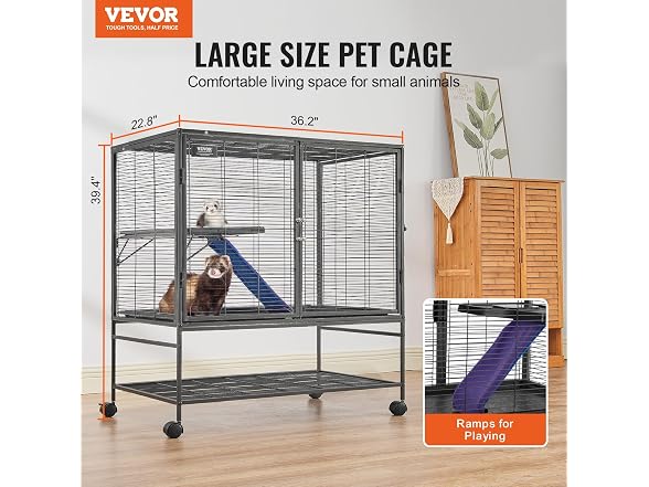 VEVOR 39" Rolling Metal Ferret Cage