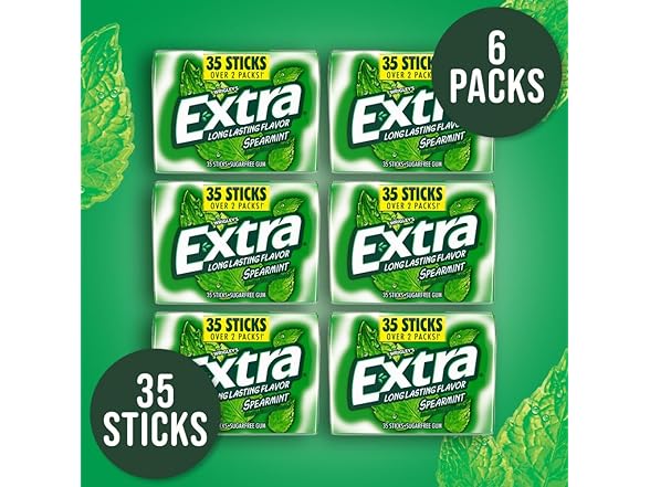 EXTRA Spearmint Sugar Free Chewing Gum, 6 Pack