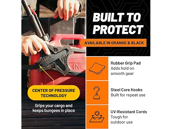 Tack Strap Orange 4-Way Flat Bungee Cord w/ Pad Grip