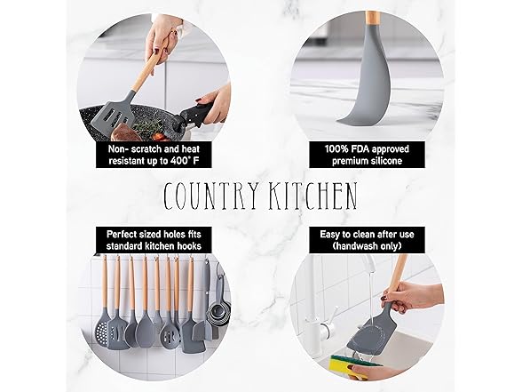 Country Kitchen Non Stick Silicone Utensil Set 