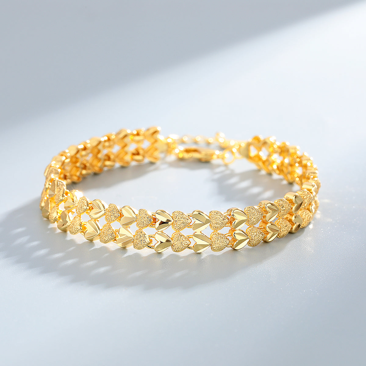 Diamond Cut Two Row Heart Bracelet - Gallery 9