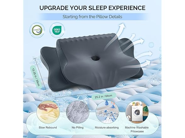 FAIORD Cervical Neck Pillow, Dark Grey