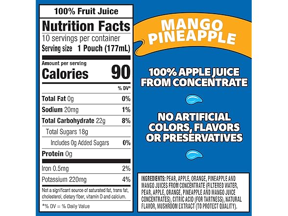10CT Capri Sun Mango Pineapple Flavored 100% Juice