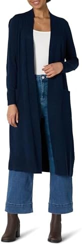 Amazon Essentials Women's Regular Fit Lightweight Duster Length Cardigan Sweater, Navy, Medium
