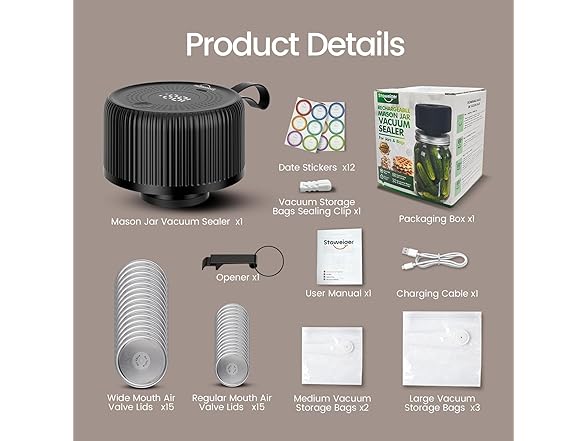 Staweiger Mason Jar Vacuum Sealer Kit