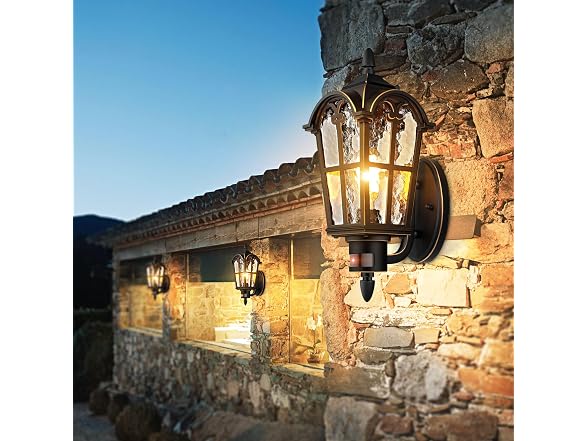2-Pack 16” Large Motion Sensor Outdoor Wall Lights, Black & Gold