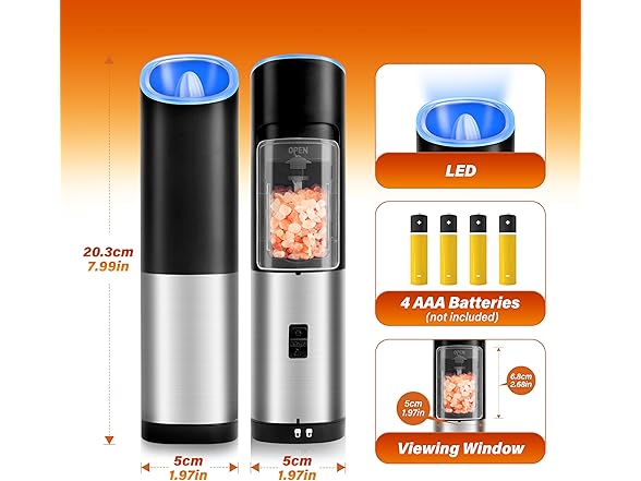 Simple Deluxe Upgraded Gravity Electric Salt and Pepper Grinder Set