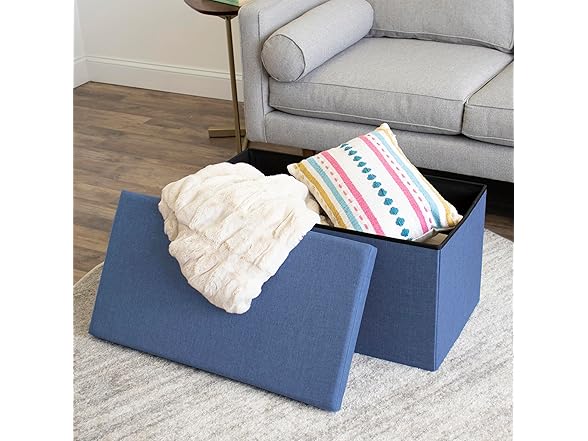 Humble Crew Ryan Tray Coffee Table Ottoman with Storage, Navy