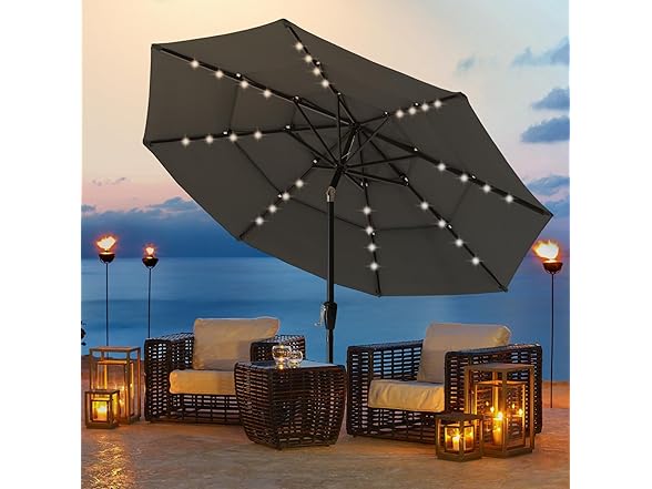 ABCCANOPY Solar Led Patio Umbrellas 3-Tiers 11FT (Dark Gray)
