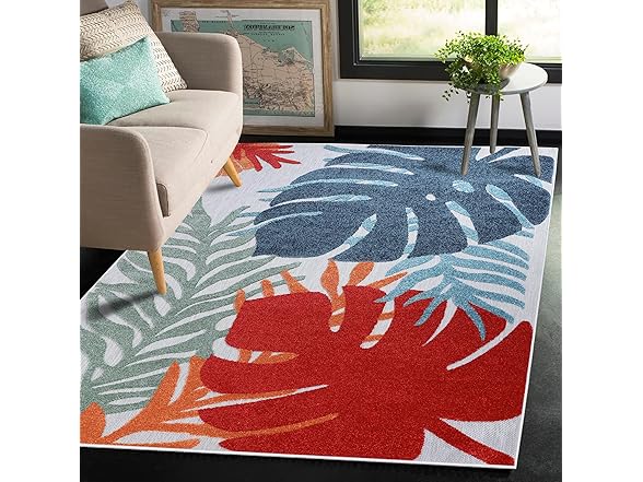 Superior Modern Tropical Leaves Coastal Indoor Outdoor Rug