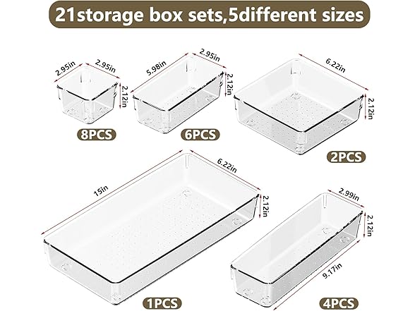 21 Pcs Organizer and Storage Trays