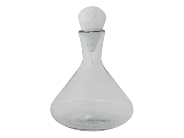 Creative Co-Op 2-Quart Hand-Blown Glass Decanter with White Marble Stopper, Clear