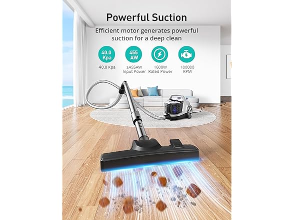 Aspiron Canister Vacuum Cleaner, 40Kpa Bagless Vacuum Cleaners, 4QT Large Dust Cup, Double HEPA Filter, Retractable Cord, 1600W Lightweight Vacuum Cleaner with 5 Tools for Hard Floors, Silver (Open Box)