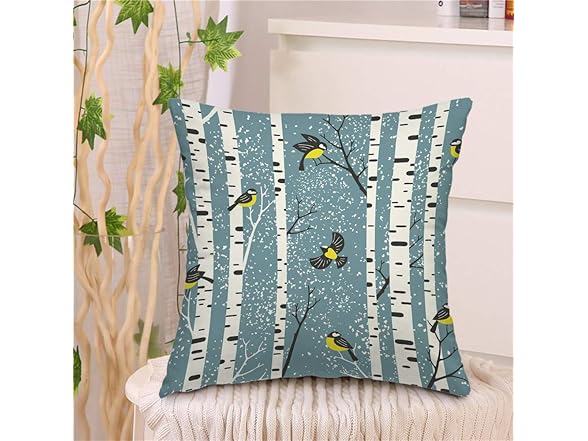 oFloral Birch Tree Throw Pillowcase