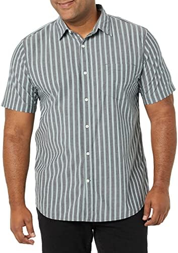 Amazon Essentials Men's Slim-Fit Short-Sleeve Poplin Shirt, Navy Stripe, XX-Large