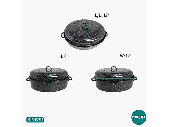 MIRRO 18in Enamel Oval Roaster with Lid, Black