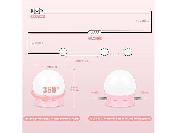 Bairth LED Vanity Lights for Mirror, Pink, 10 Bulbs
