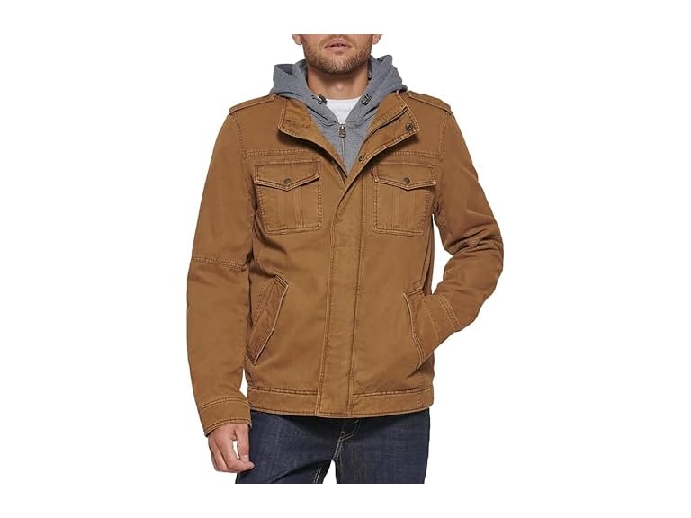 Levi's Men's Washed Cotton Hooded Military Jacket