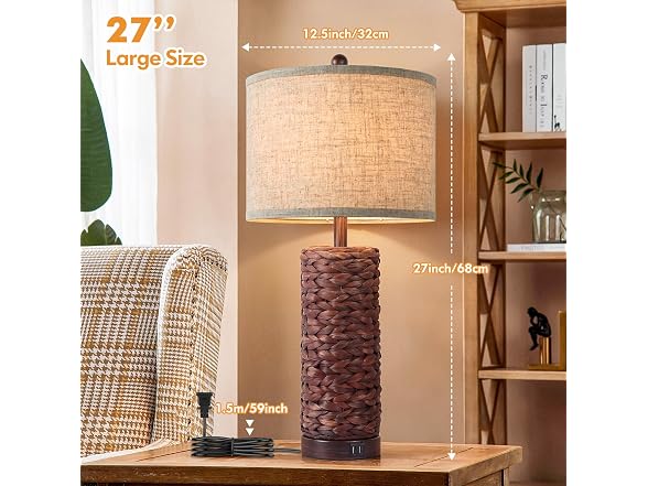 TOBUSA 27Inch Tall Seagrass Table Lamps Set of 2