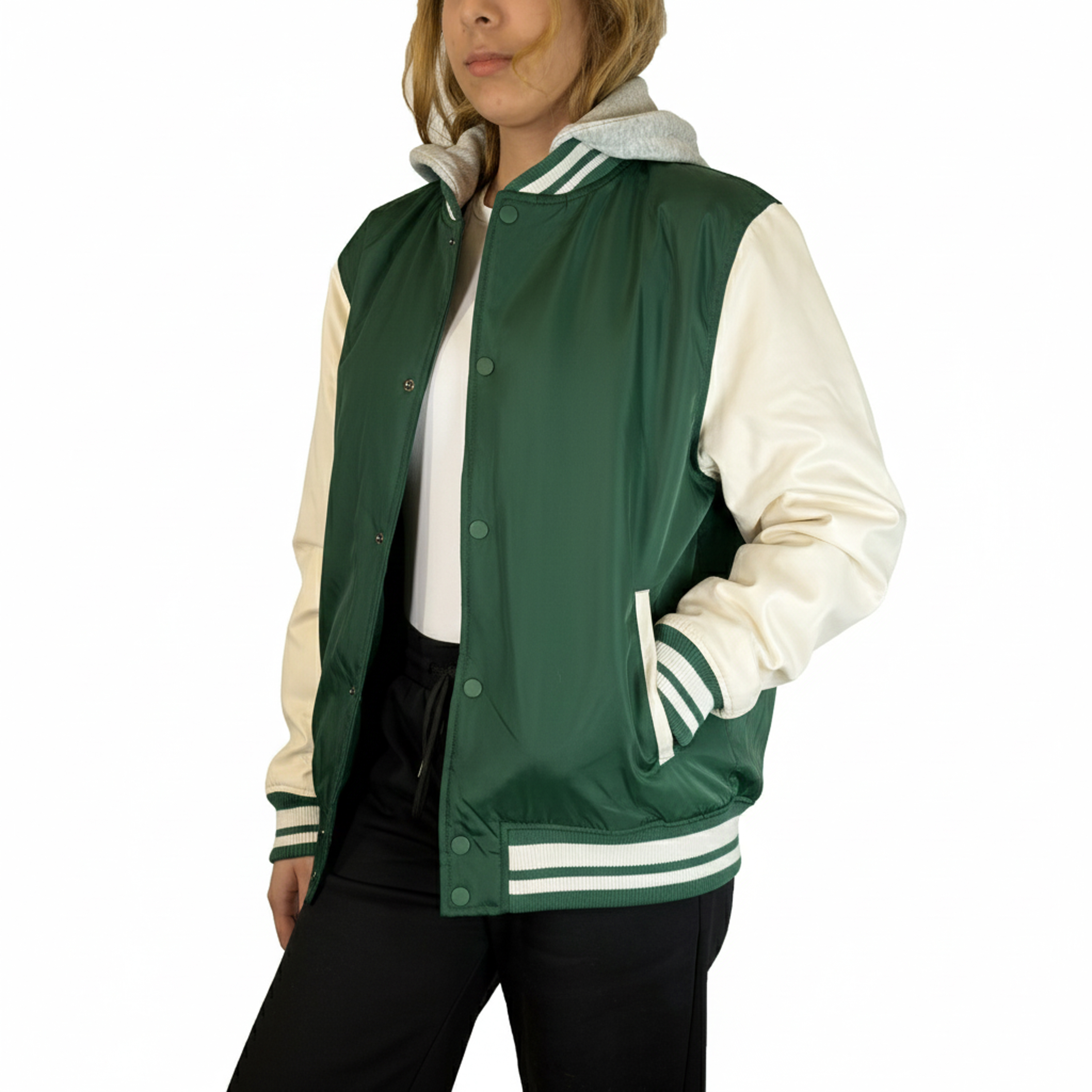 Womens Oversized Heavyweight Hooded Varsity Jacket - Gallery 25